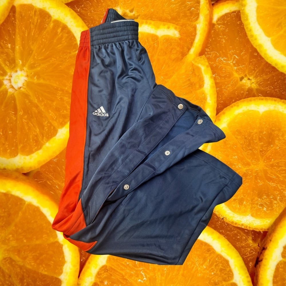 Adidas Mens Small Track Pants Blue Orange Snap Button Athletic Joggers